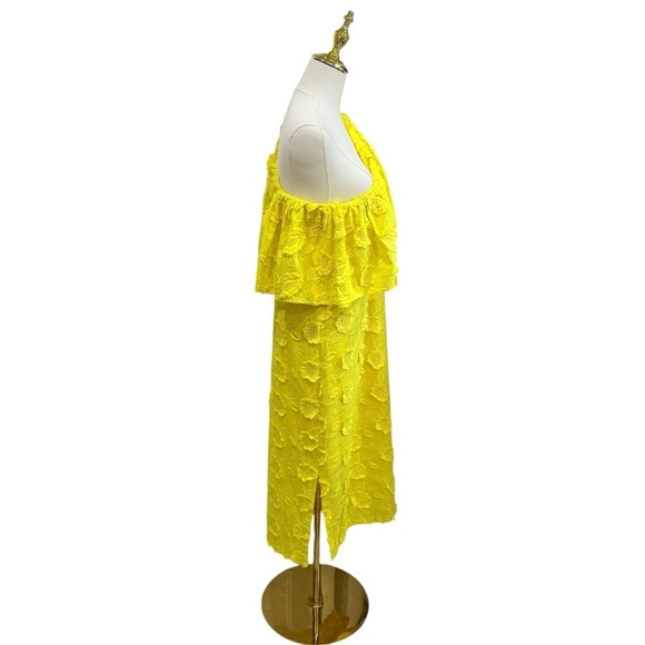 Abbey Glass Yellow Sutton Lace 3D Floral Ruffle One Shoulder Midi Cotton Dress - Picture 10 of 16